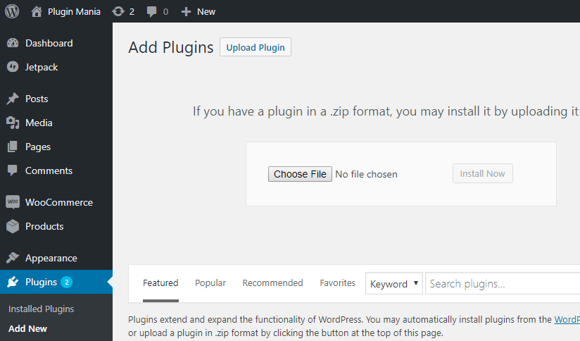 WordPress Upload Plugin Page